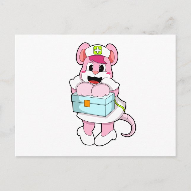Carte Postale Rat en infirmière avec boîte (Devant)