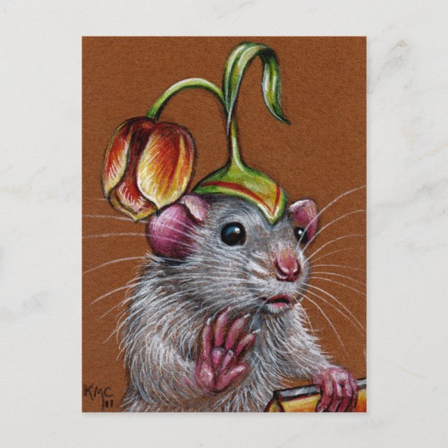 Carte Postale Rat en Silly Tulip Casquette (Devant)