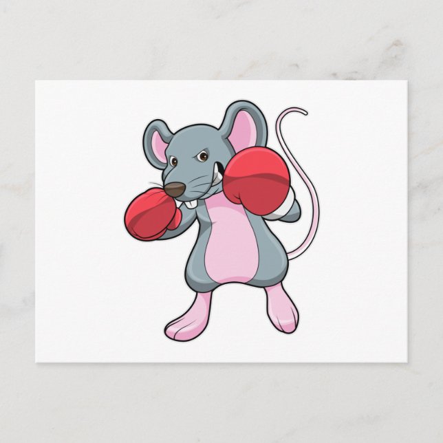 Carte Postale Rat sur un ring de boxe avec des gants de boxe (Devant)