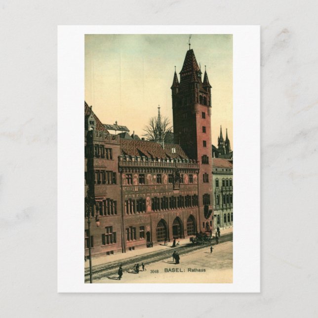 Carte Postale Rathaus Bâle Suisse Vintage (Devant)
