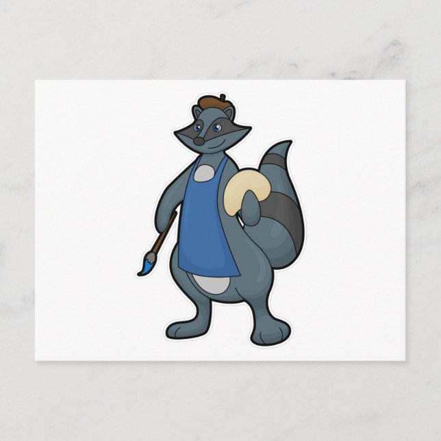 Carte Postale Raton laveur avec pinceau (Devant)