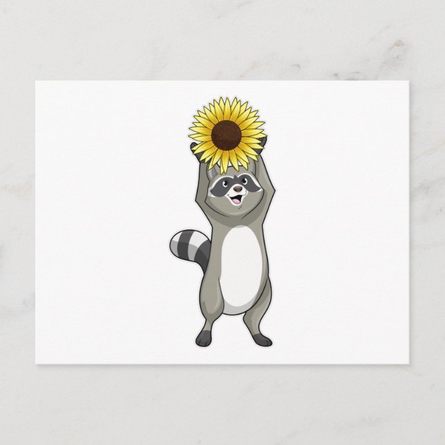 Carte Postale Raton laveur avec tournesol (Devant)