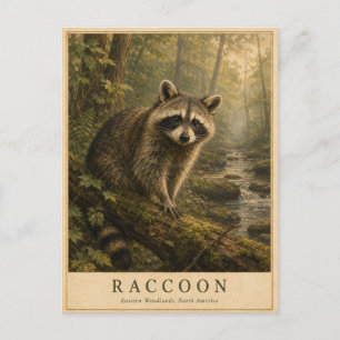 Carte Postale Raton laveur des bois de l'Est VINTAGE