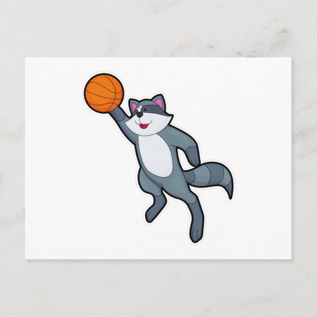 Carte Postale Raton laveur en joueur de basket-ball avec ballon  (Devant)