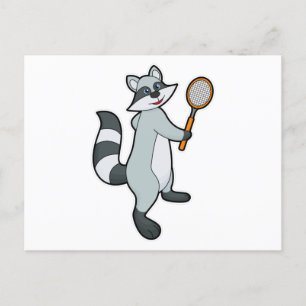 Carte Postale Raton laveur en joueur de tennis avec raquette de 