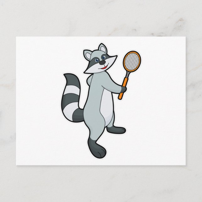 Carte Postale Raton laveur en joueur de tennis avec raquette de  (Devant)