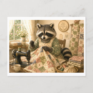 Carte Postale Raton laveur en tant que quiltier