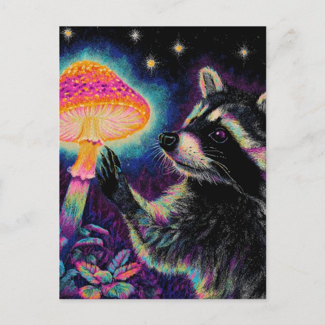 Carte Postale Raton laveur et un champignon (Devant)