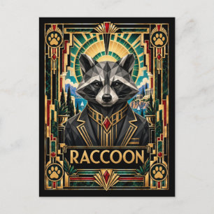 Carte Postale Raton laveur, faune Art déco