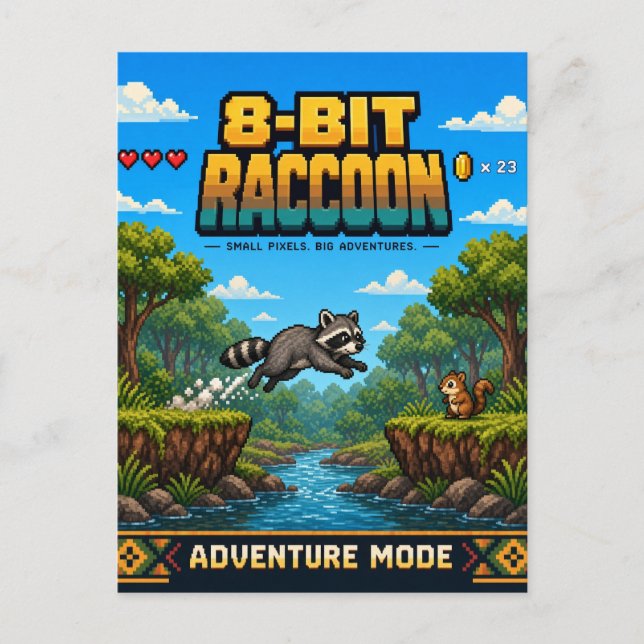 Carte Postale Raton laveur, Pixel Art 8 Bits Rétro (Devant)