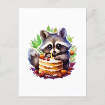 Raton laveur Printemps d'été avec gâteau de 1e ann