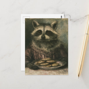 Carte Postale Raton laveur victorien adorable mangeant des biscu