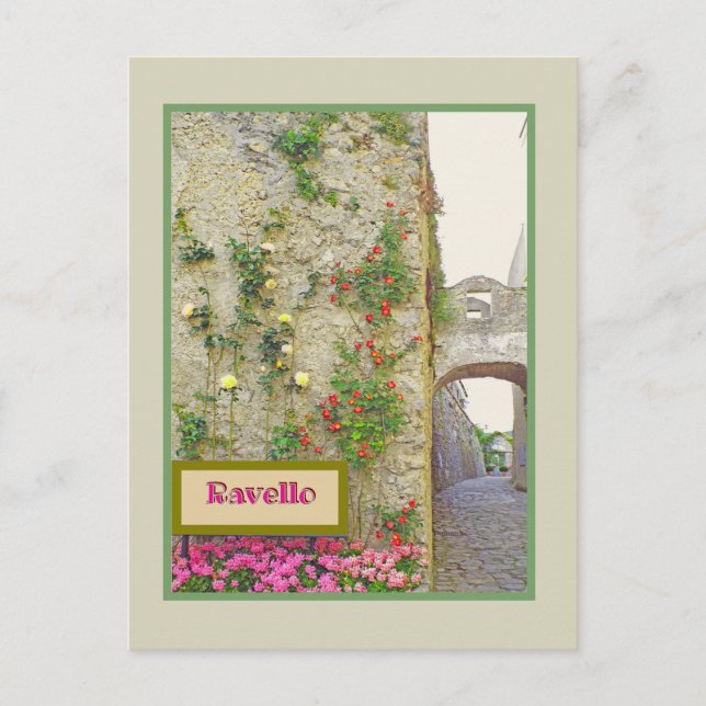 CARTE POSTALE RAVELLO,ITALIE/RUE PAVÉE, VOÛTE, ROSES (Devant)