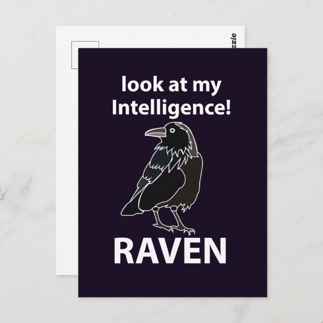 Carte Postale Raven Regarde Mon Corbeau D'Intelligence (Devant / Derrière)