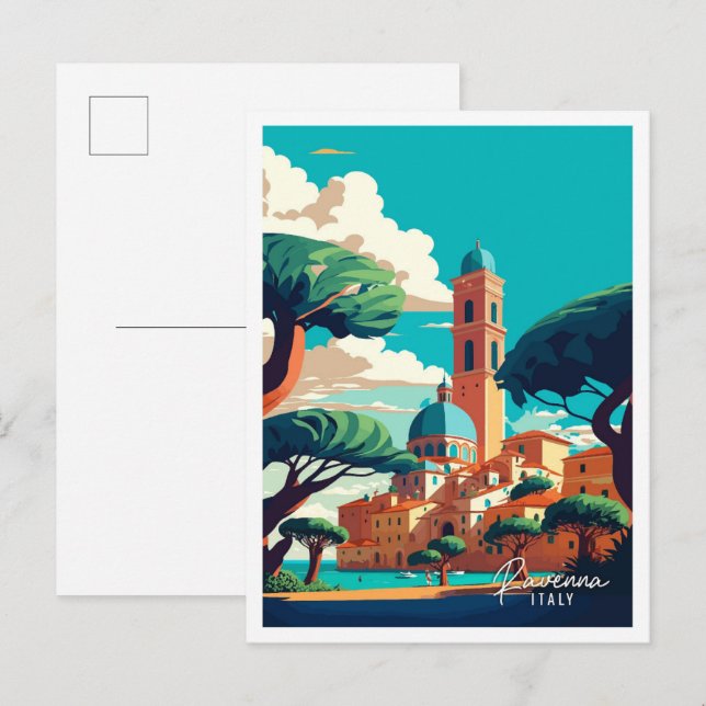 Carte Postale Ravenne Italie Art illustration de voyage vintage (Devant / Derrière)