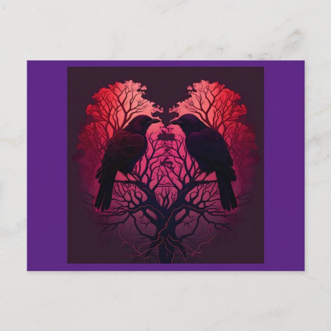 Carte Postale Ravens et arbre en forme de coeur (Devant)