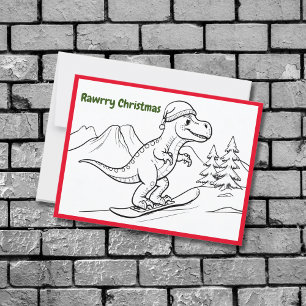 Carte Postale Rawrry noël T-rex équitation snowboard