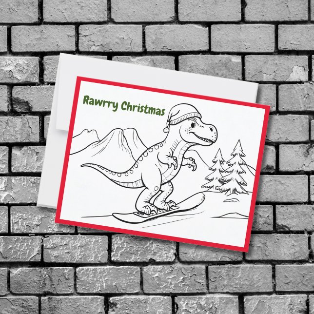 Carte Postale Rawrry noël T-rex équitation snowboard (Créateur téléchargé)
