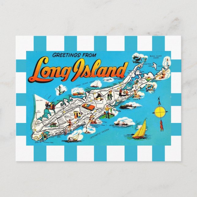 Carte postale rayée de Long Island, NY (Devant)