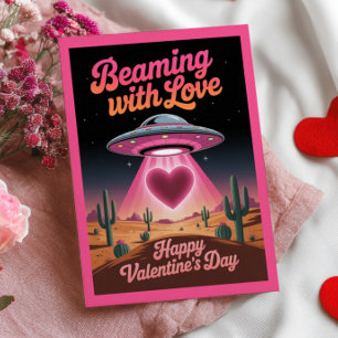 Carte Postale Rayonnant d'amour UFO Pun drôle de la Saint-Valent