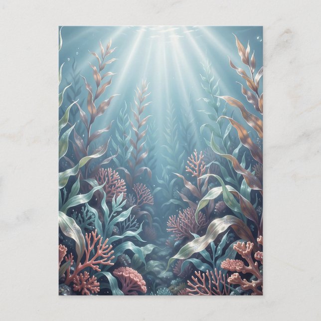 Carte Postale Rays de soleil sous-marins récif de corail algues  (Devant)
