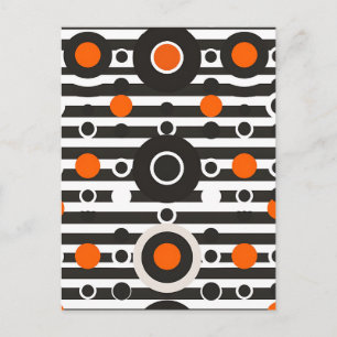 Carte Postale Rayure de cercle rétro orange noir