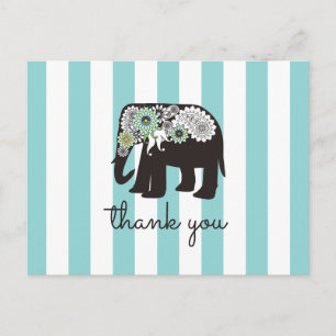 Carte Postale Rayure de turquoise Paisley Eléphant Merci