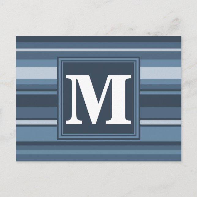 Carte Postale Rayures grises et bleues Monogram (Devant)