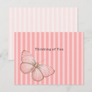 Carte Postale Rayures roses avec papillon Pensant à toi