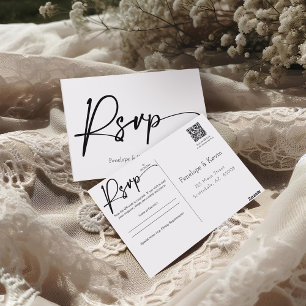 Carte Postale Réaction RSVP de Mariage de code QR minimal modern