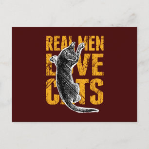Carte Postale Real Men Love Chats sur rouge bordeaux