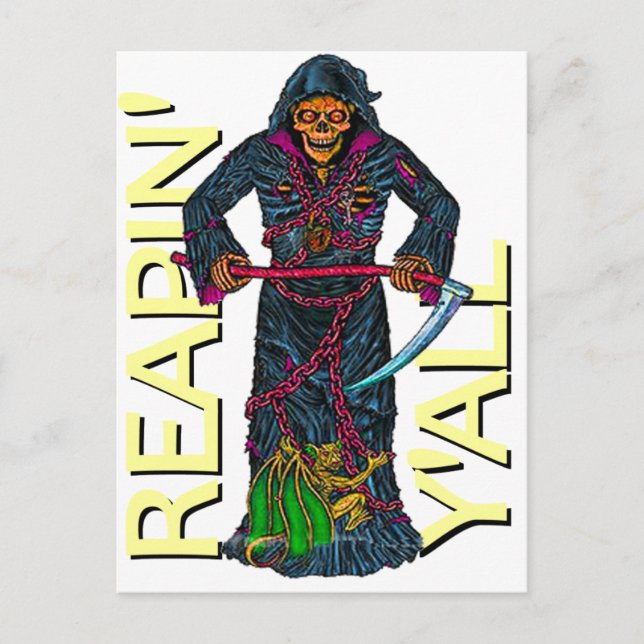 Carte Postale Reapin' Y'all Roboté Squelette (Devant)