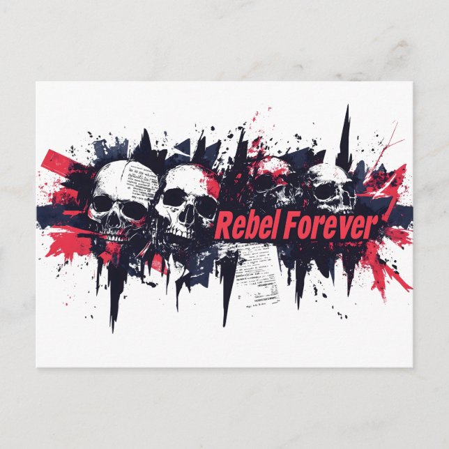 Carte Postale "Rebel Forever" - Edgy Skull Design graphique (Devant)