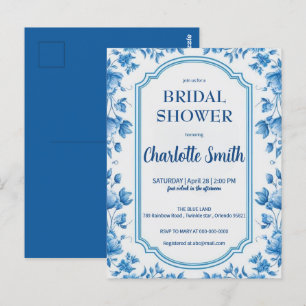Carte Postale reception de mariage antique en Chinoiserie bleue 