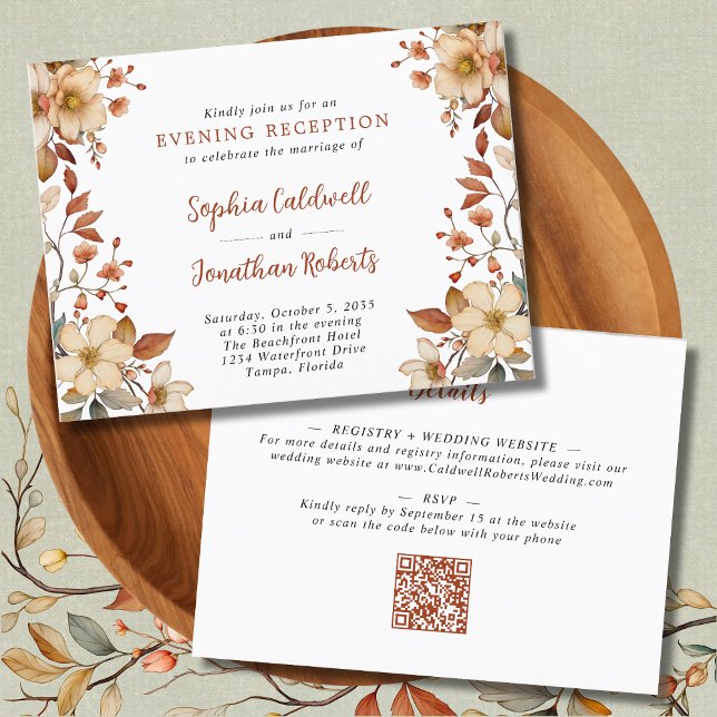 Carte Postale Réception de soirée avec des fleurs sauvages Maria (Wildflowers Fall Colors Horizontal Evening Wedding Reception Invitation)