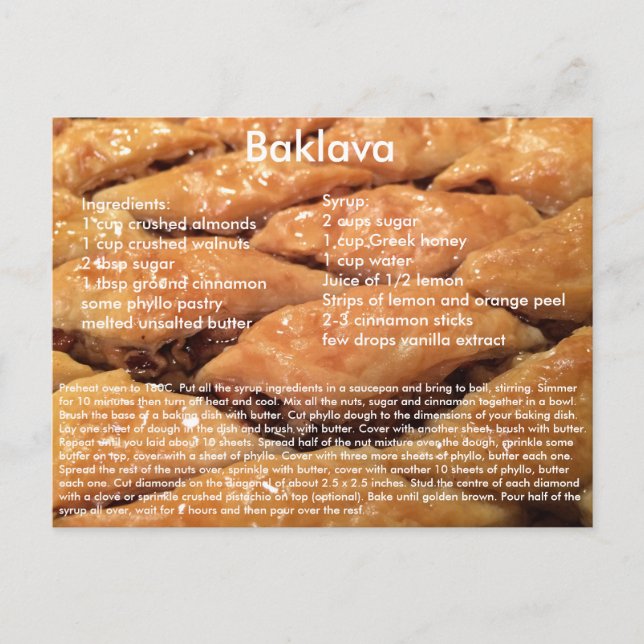 Carte postale Recette Baklava (Devant)