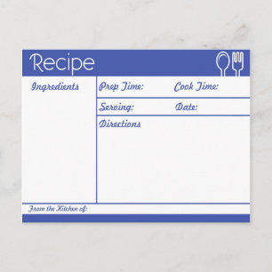 Carte Postale Recette bleue simple sans ligne