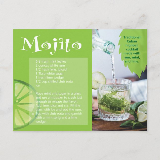 Carte postale Recette boisson Mojito (Devant)