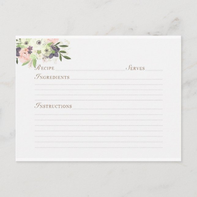 Carte Postale Recette botanique florale à l'aquarelle (Devant)