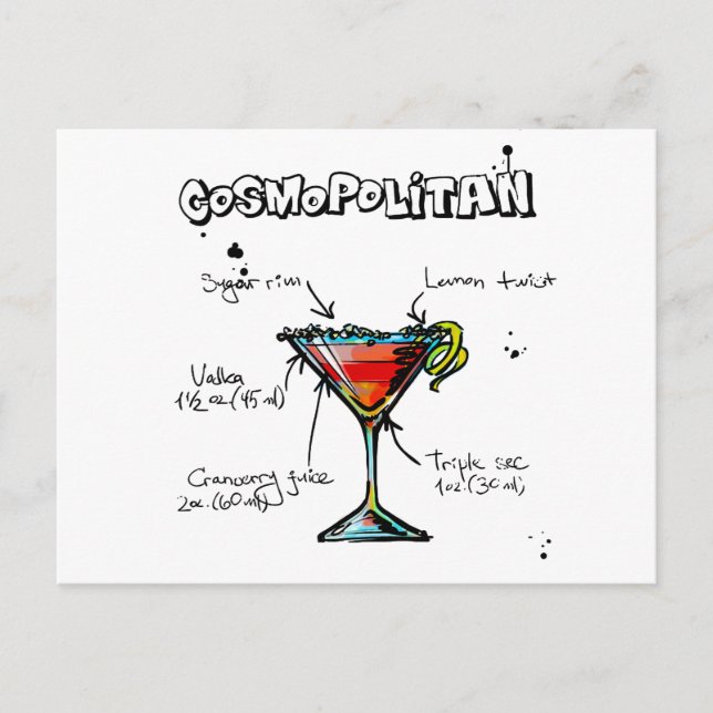 Carte Postale Recette Cocktail Cosmopolite (Devant)