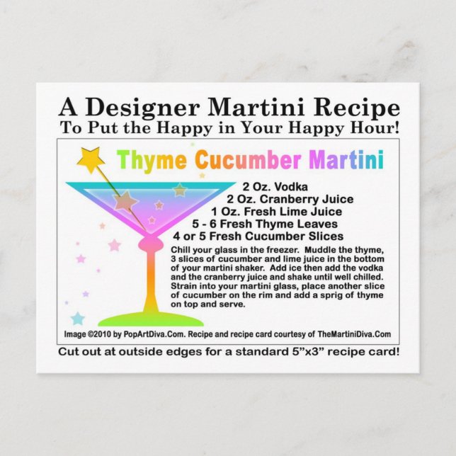 Carte postale Recette Concombre de thym Martini (Devant)