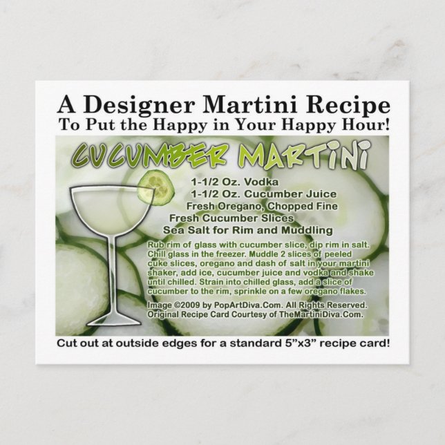 Carte postale Recette Concombre Martini (Devant)