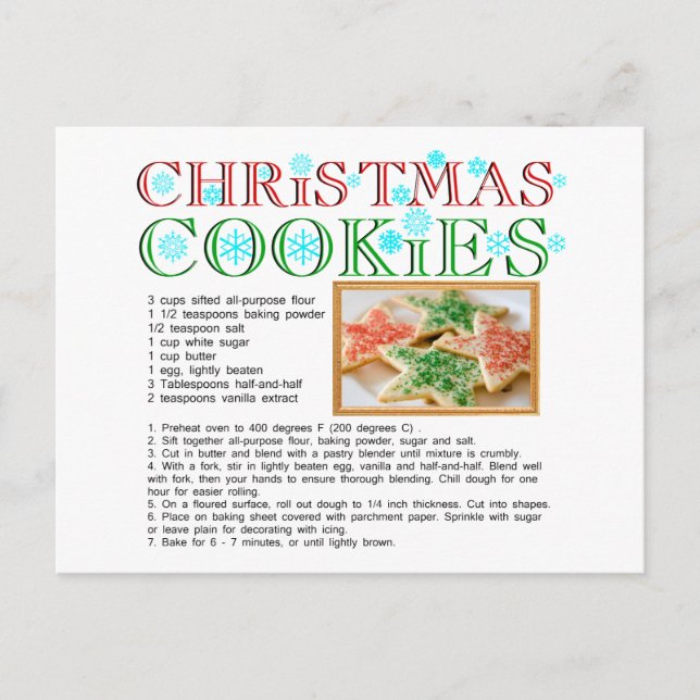Carte Postale Recette Cookies de Noël (Devant)
