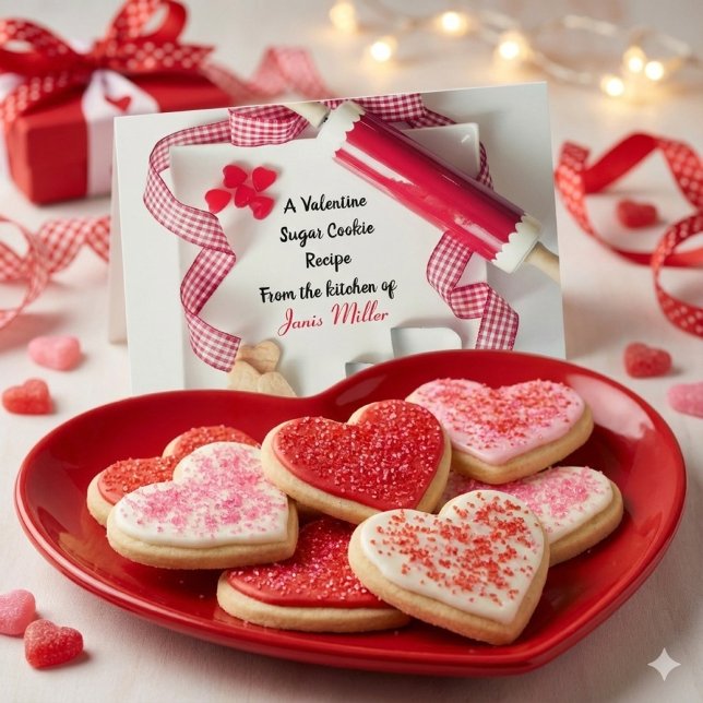 Carte Postale Recette de biscuits au sucre pour la Saint-Valenti (Valentine sugar cookie recipe card – personalized baking gift for sweet kitchen moments)