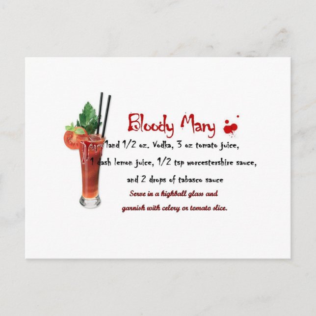 Carte Postale Recette de boisson Bloody Mary (Devant)