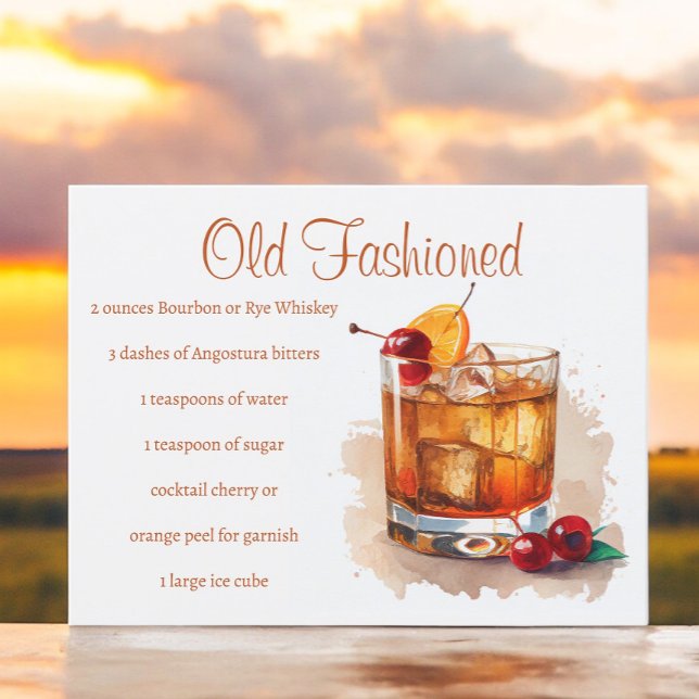 Carte Postale Recette de boisson Old Fashioned avec cerises et o (Créateur téléchargé)