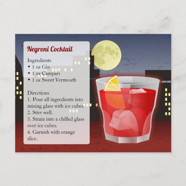 Carte Postale Recette de cocktail Negroni (Devant)
