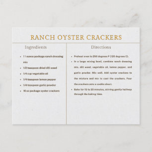 Carte Postale Recette de crackers apéritifs Ranch pour Thanksgiv