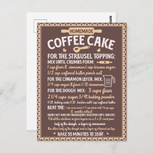 Carte Postale Recette de gâteau à café fait maison pour la Saint