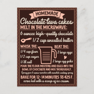 Carte Postale Recette de gâteau de lave au chocolat de la Saint-